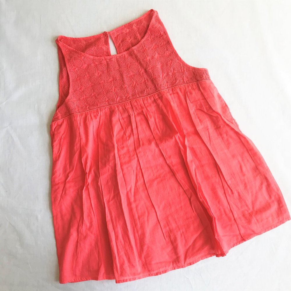 J. Crew S 98005 Vintage 2008 Eyelet Embroidered Sleeveless Cami Top Coral Cotton